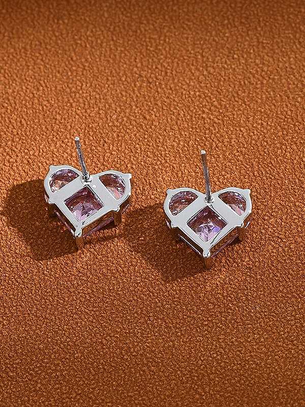 Brass Cubic Zirconia Heart Minimalist Stud Earring
