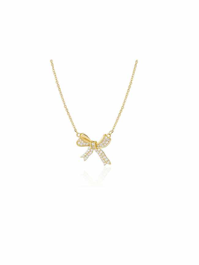 Brass Cubic Zirconia Bowknot Dainty Necklace