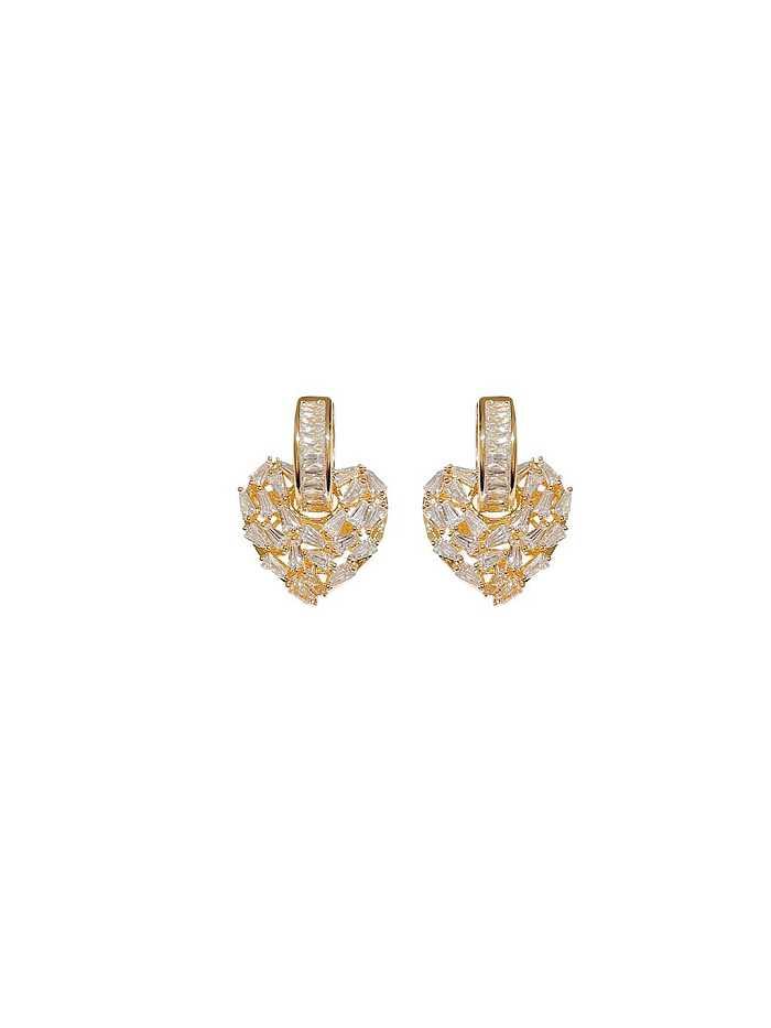 Brass Cubic Zirconia Heart Dainty Stud Earring