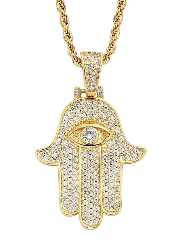 Brass Cubic Zirconia Hand Of Gold Hip Hop Necklace