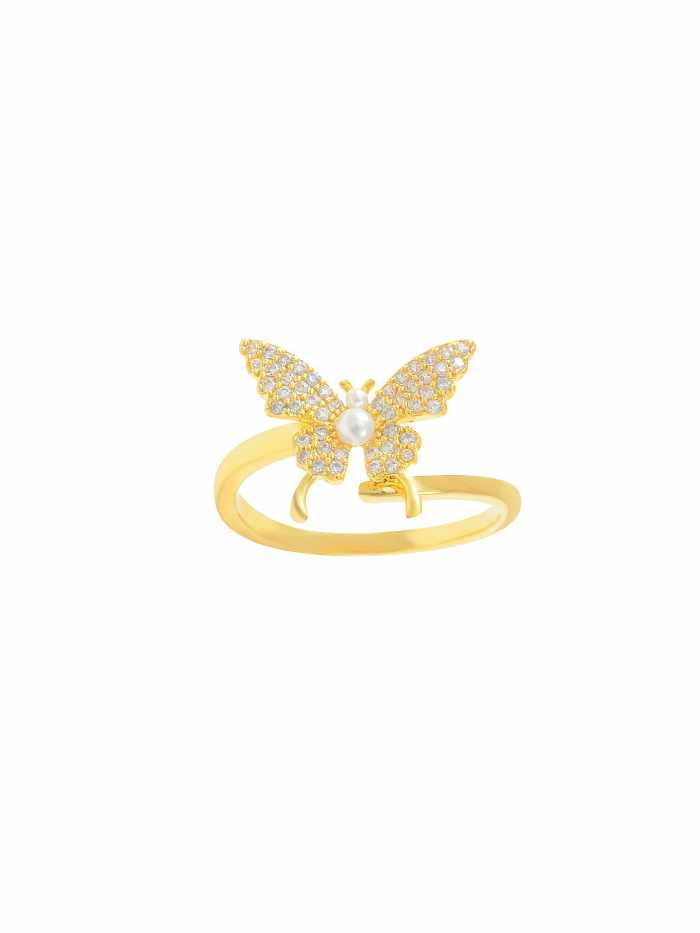 Zierlicher Bandring aus Messing mit Zirkonia-Schmetterling