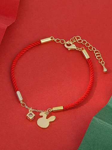 Brass Cubic Zirconia Enamel Rabbit Cute Handmade Weave Bracelet