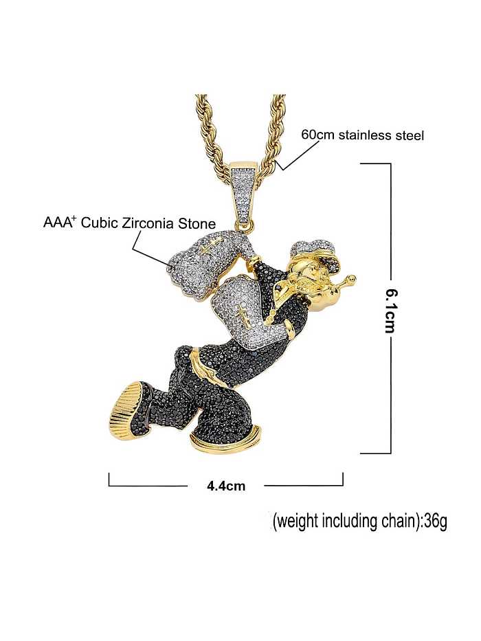 Brass Cubic Zirconia Popeye Hip Hop Necklace