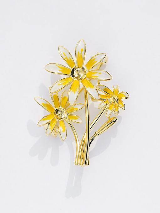 Broche minimalista de flor de esmalte de latão