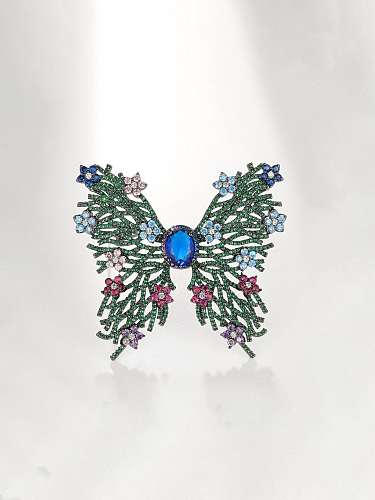 Messing-Brosche mit Zirkonia und Schmetterling im Vintage-Stil