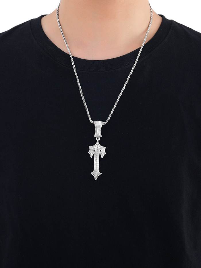 Collar Cubano Tendencia Cruz Zirconia Cúbico Latón