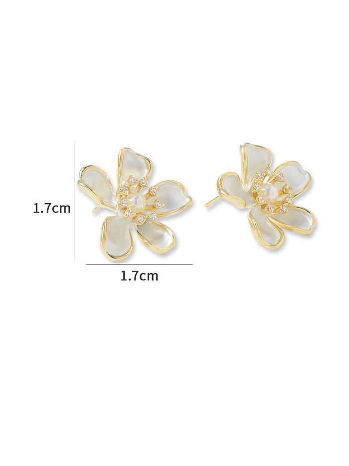 Brass Cubic Zirconia Enamel Flower Vintage Stud Earring