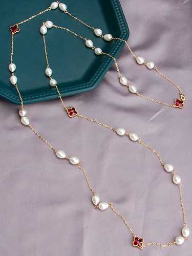 Messing-Süßwasserperlen-geometrische Vintage Multi-Strang-Halskette
