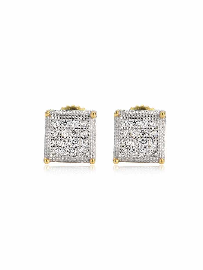 925 Sterling Silver Cubic Zirconia Square Dainty Stud Earring
