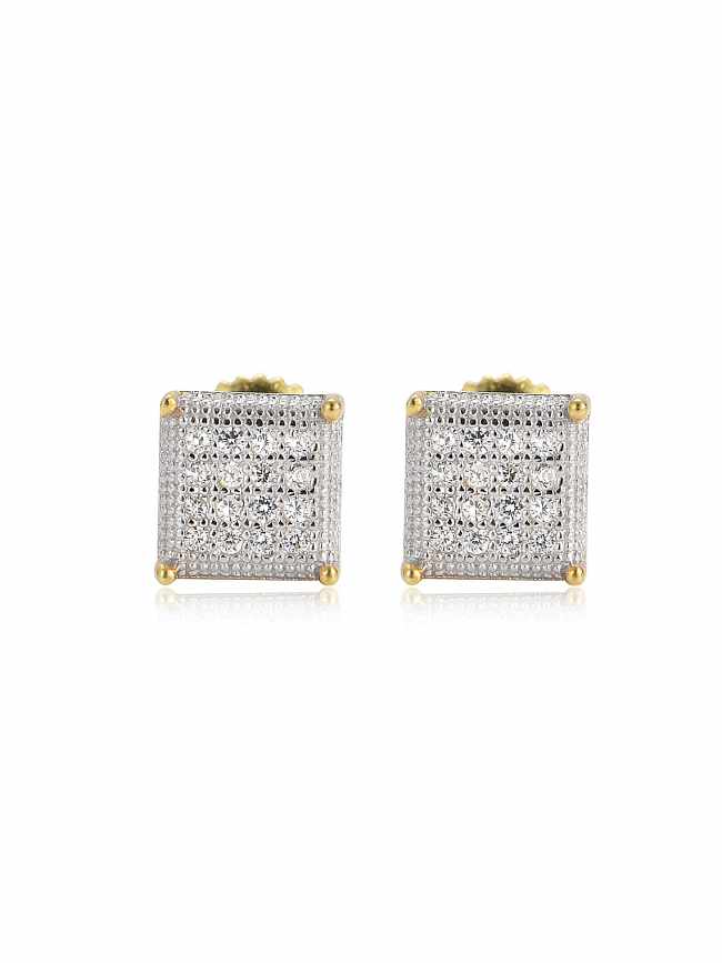 925 Sterling Silver Cubic Zirconia Square Dainty Stud Earring