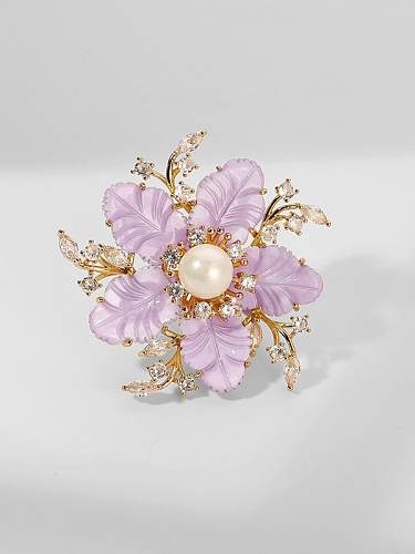 Brass Cubic Zirconia Flower Trend Brooch