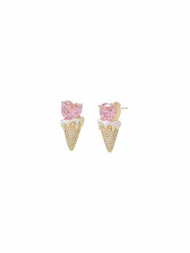 Arete delicado de latón con zirconia cúbica y helado rosa