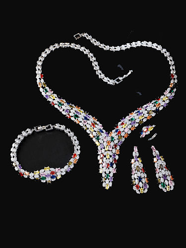 Luxus-Wassertropfen-Ring-Ohrring-Armband- und Halsketten-Set aus Messing mit kubischem Zirkonia