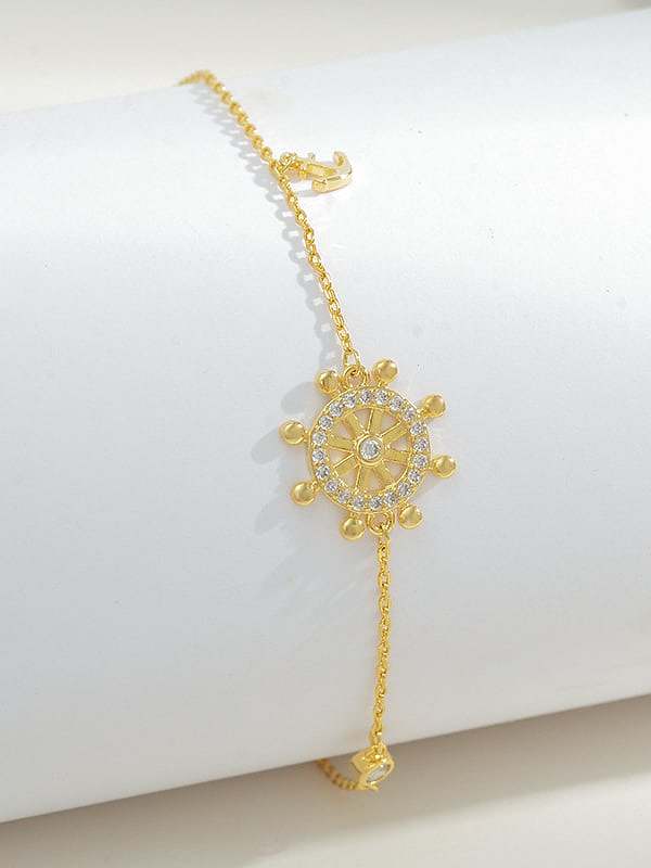 Brass Cubic Zirconia Flower Dainty Link Bracelet