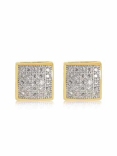 925 Sterling Silver Cubic Zirconia Square Hip Hop Stud Earring