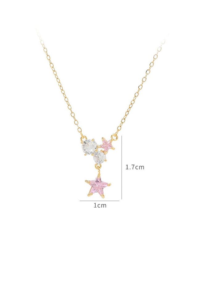 Brass Cubic Zirconia Pink Star Dainty Necklace