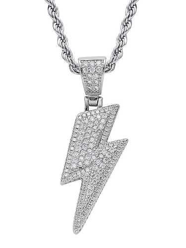 Brass Cubic Zirconia Lightning Hip Hop Necklace