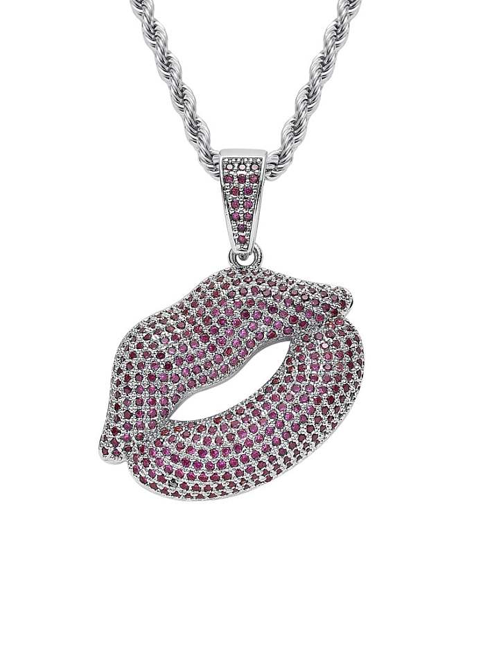 Brass Cubic Zirconia Mouth Hip Hop Necklace