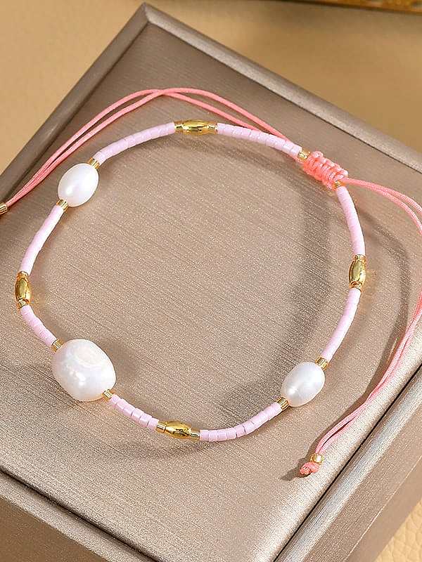 Brass Freshwater Pearl Geometric Dainty Handmade Weave Bracelet