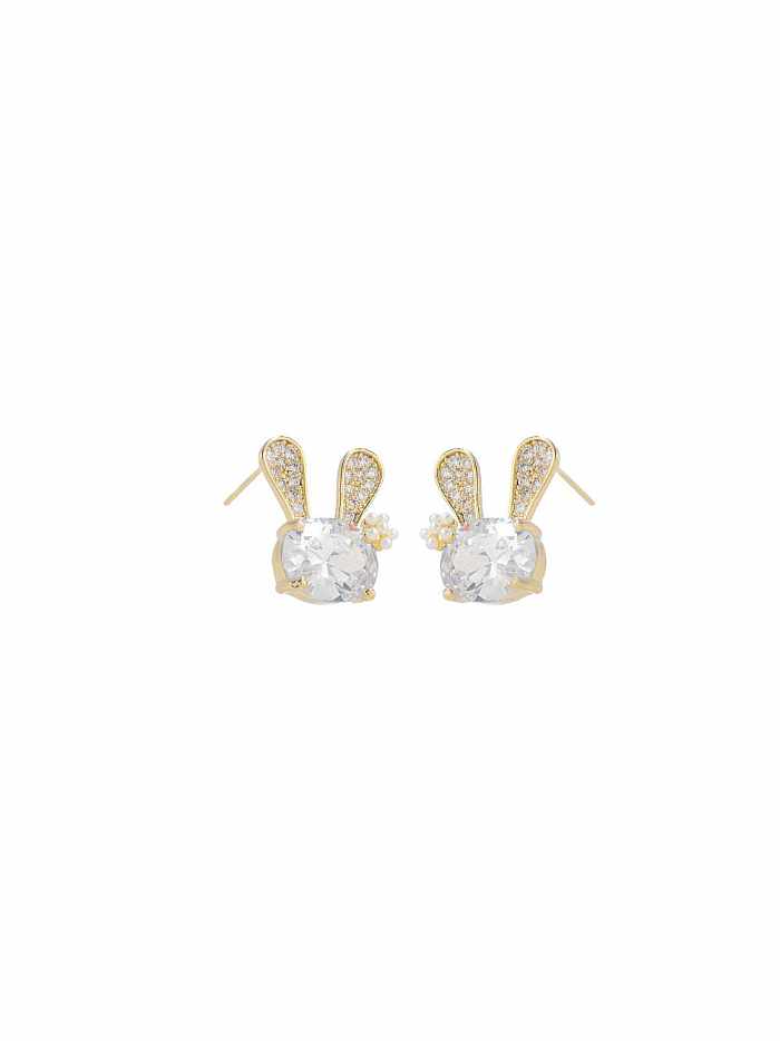 Brass Cubic Zirconia Rabbit Dainty Stud Earring
