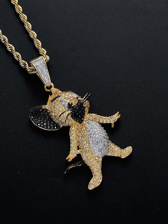 Brass Cubic Zirconia Mouse Hip Hop Necklace