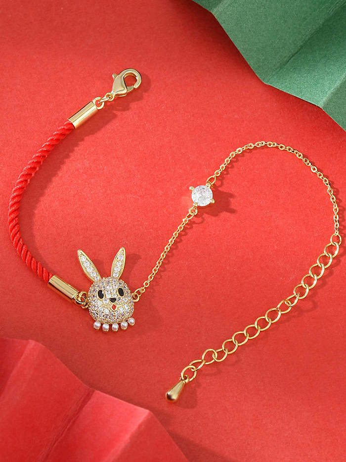Brass Cubic Zirconia Rabbit Cute Adjustable Bracelet