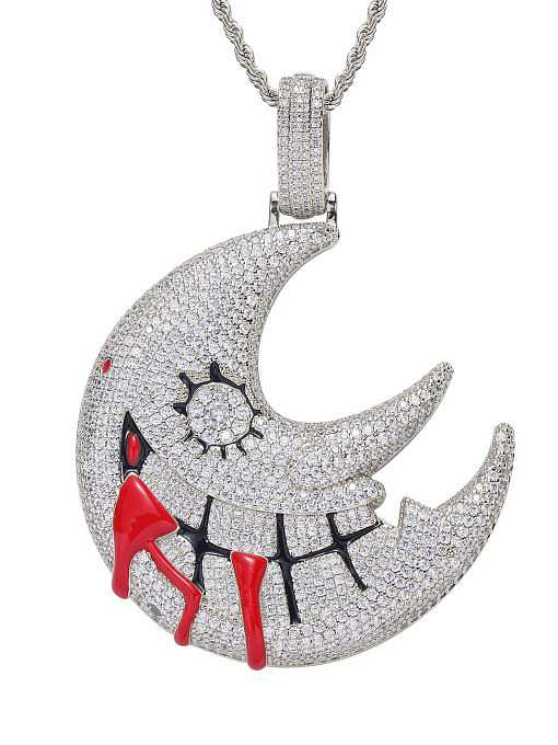 Brass Cubic Zirconia Enamel Moon Hip Hop Necklace