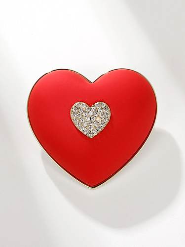 Brass Cubic Zirconia Enamel Heart Cute Brooch