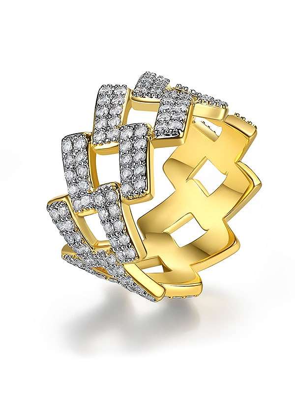 Brass Cubic Zirconia Geometric Hip Hop Band Ring