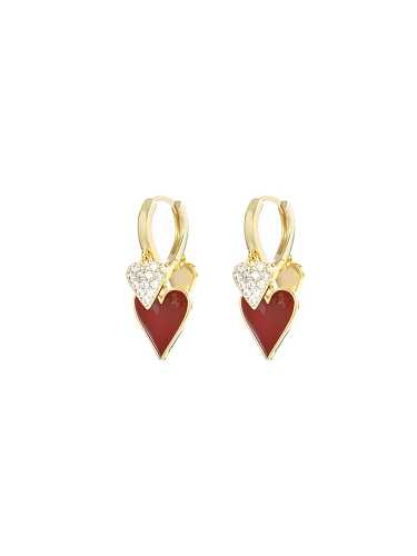 Brass Cubic Zirconia Enamel Heart Dainty Stud Earring