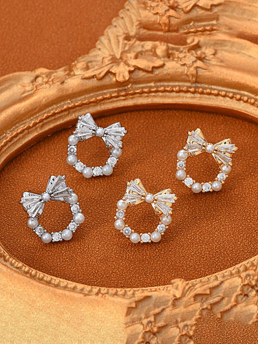 Brass Imitation Pearl Cat Cute Stud Earring