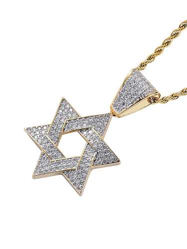 Brass Cubic Zirconia Six-pointed star Hip Hop Necklace