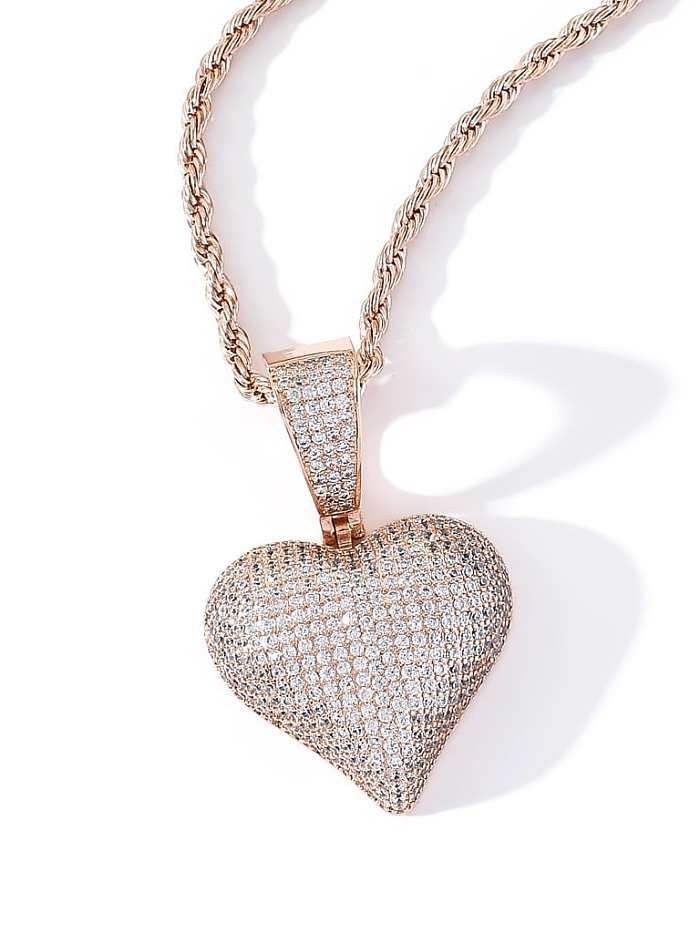 Brass Cubic Zirconia Heart Hip Hop Necklace