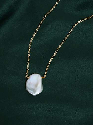 Brass Freshwater Pearl Geometric Minimalist Necklace