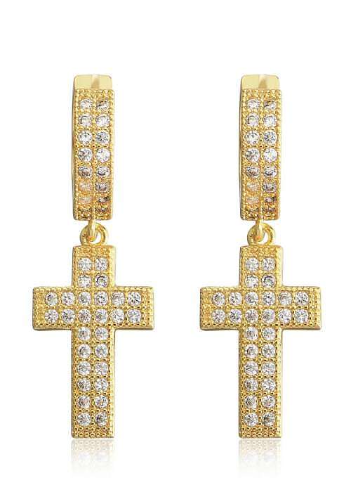 Brass Cubic Zirconia Cross Dainty Drop Earring