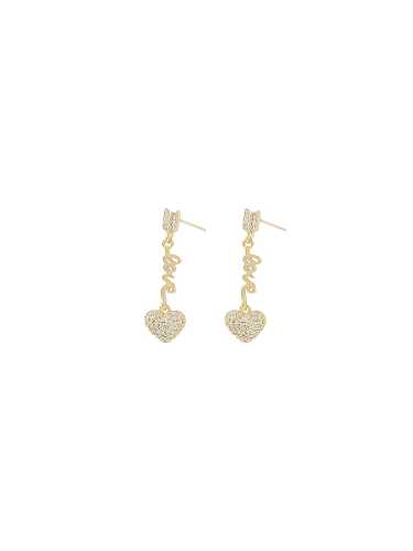 Brass Cubic Zirconia Heart Dainty Drop Earring