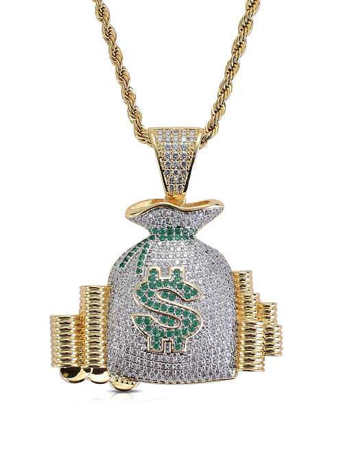 Brass Cubic Zirconia Purse Hip Hop Necklace