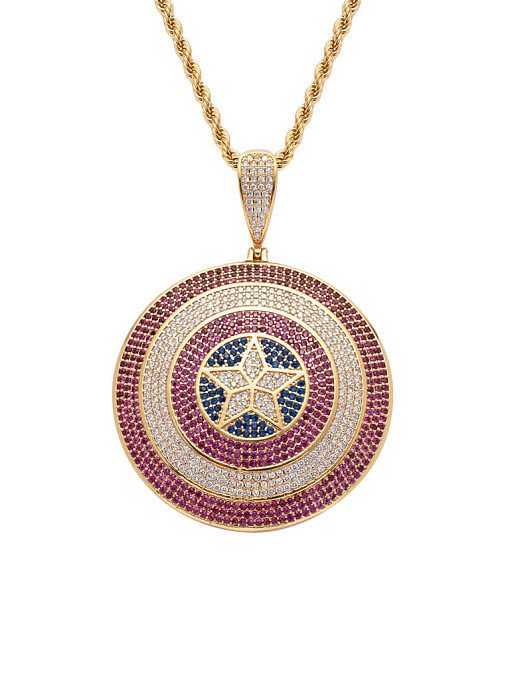 Brass Cubic Zirconia Captain America Shield Hip Hop Necklace