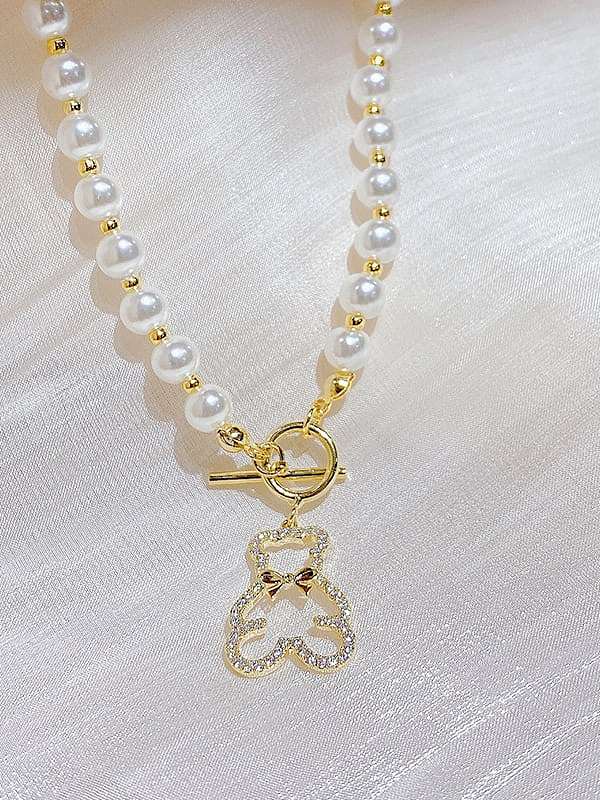 Brass Cubic Zirconia Bear Dainty Necklace
