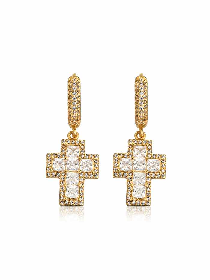 Hip-Hop-Tropfenohrring aus Messing mit Zirkonia-Kreuz