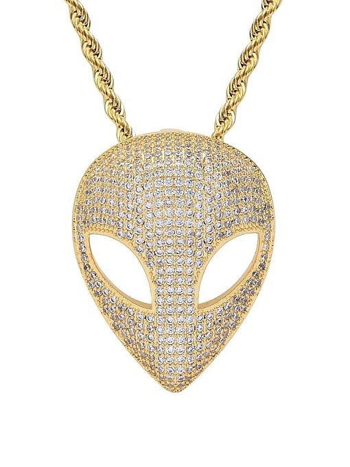 Brass Cubic Zirconia Alien mask Hip Hop Necklace