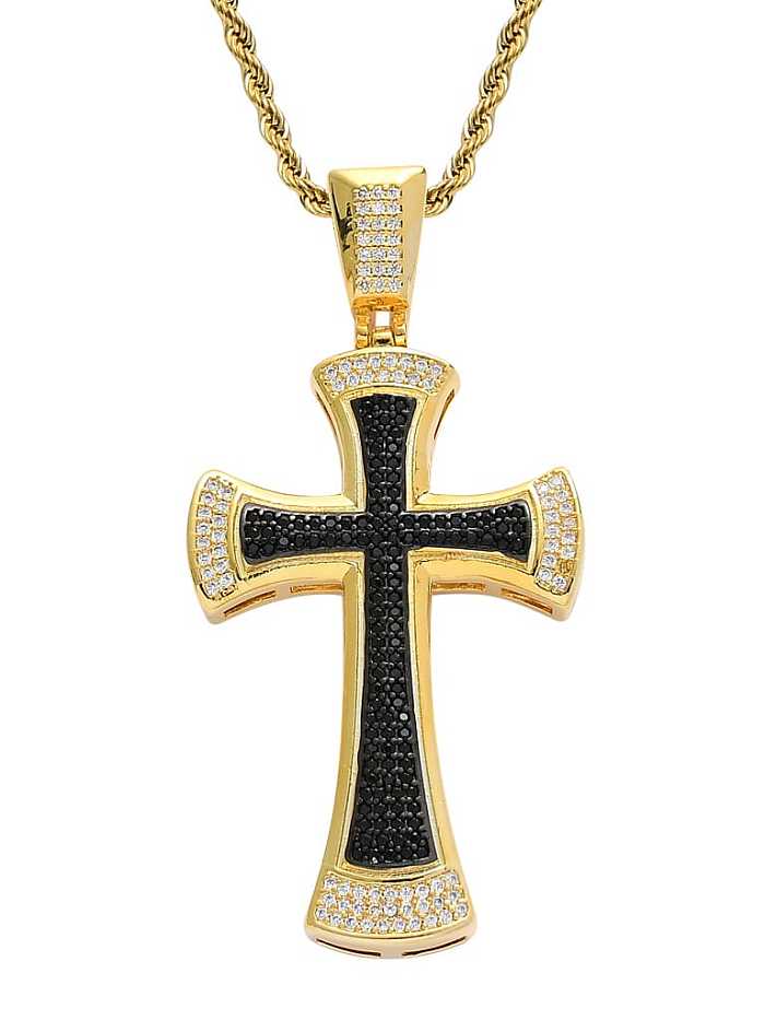Brass Cubic Zirconia Black Cross Hip Hop Necklace