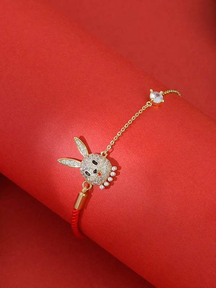Brass Cubic Zirconia Rabbit Cute Adjustable Bracelet