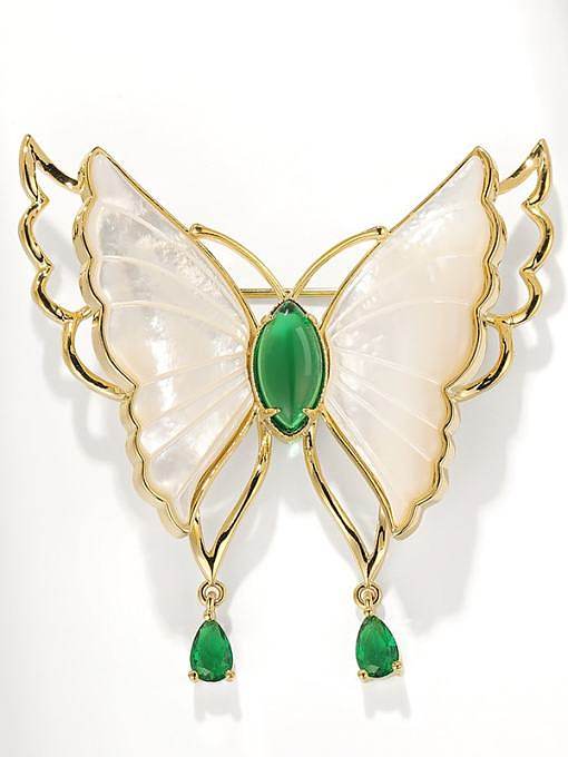 Broche Vintage Papillon Coquillage Laiton