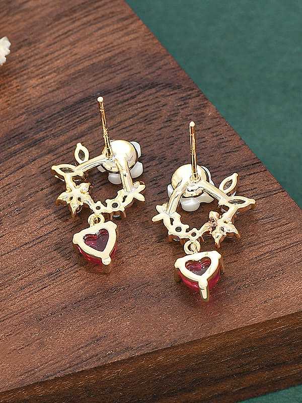 Brass Cubic Zirconia Heart Cute Cluster Earring
