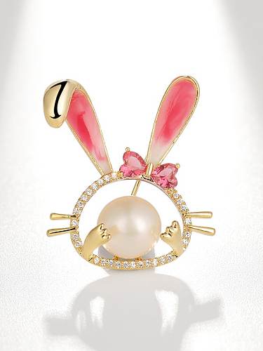 Brass Freshwater Pearl Rabbit Cute Brooch