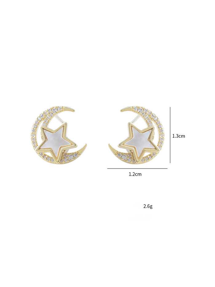 Brass Cubic Zirconia Moon Dainty Stud Earring