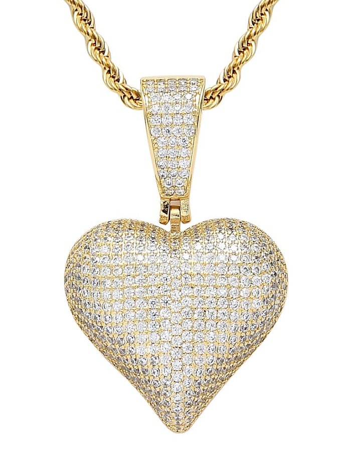 Brass Cubic Zirconia Heart Hip Hop Necklace