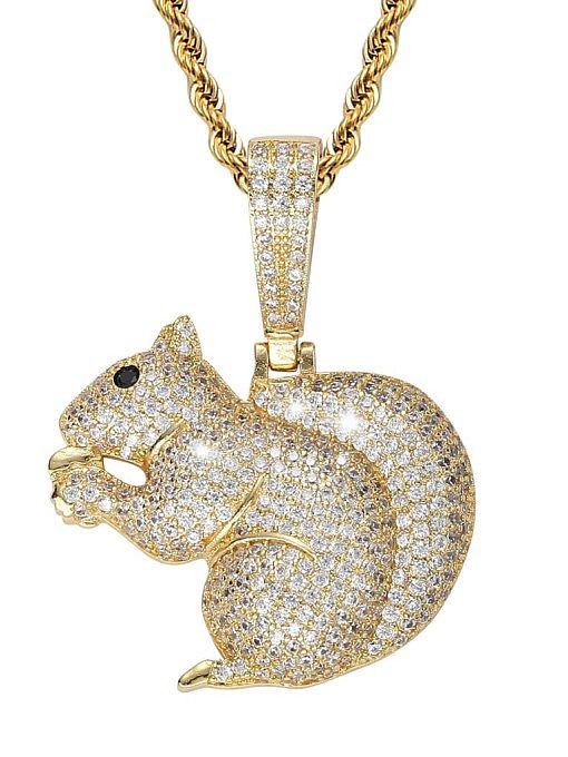 Collar Hip Hop de ardilla de circonita cúbica de latón