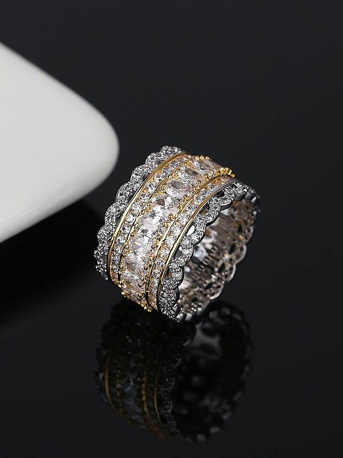 Brass Cubic Zirconia Round Hip Hop Band Ring
